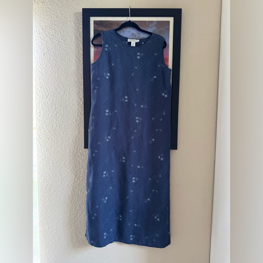 Sleeveless Navy Floral Linen Blend Norton Studio Dress